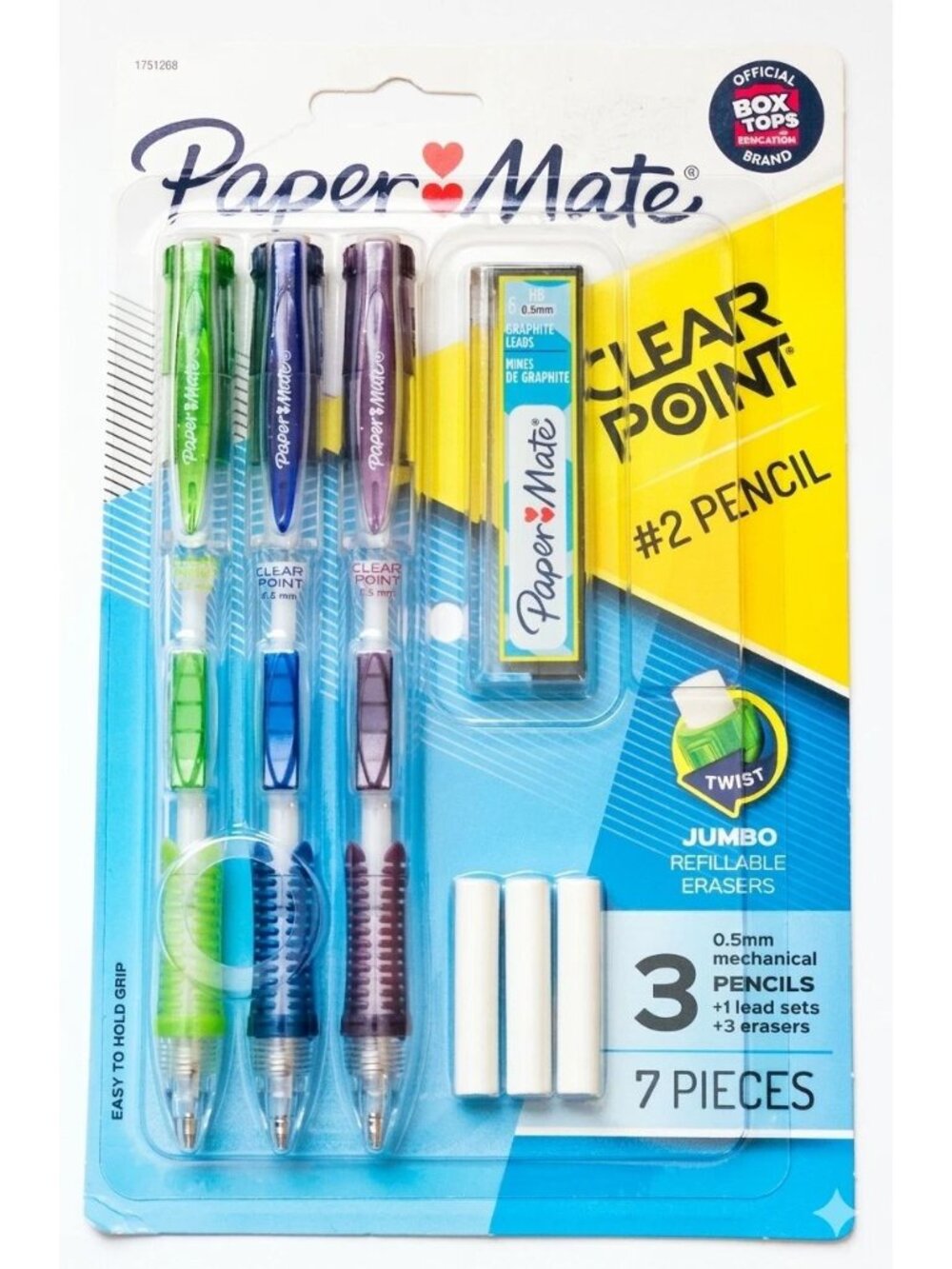 Paper Mate Clear Point Mechanical Pencils #2 Lead 0.5mm 3-Pack Mutli Color